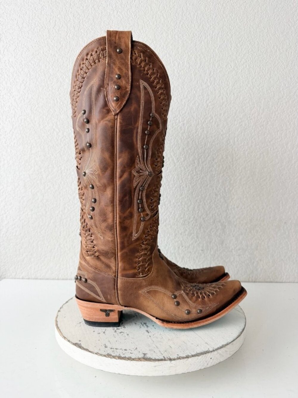 Lane COSSETTE Cowboy Boots Cognac Brown Western Cowgirl Tall Snip Toe Size 7.5 - Picture 2 of 13